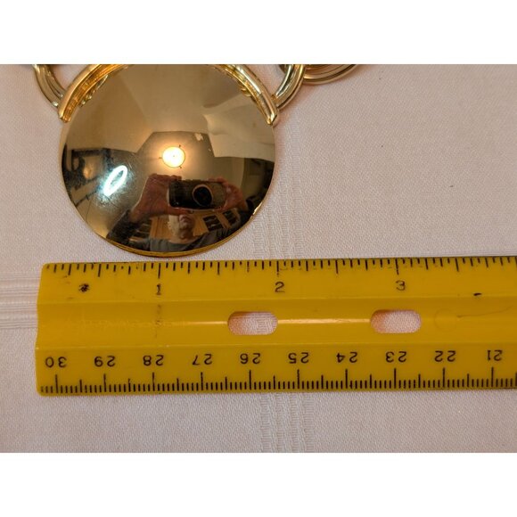 Napier Gold-Tone Chain Link Statement Necklace 16" Round Pendant Runway Jewelry - Picture 10 of 12